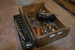 Box Containing Assorted Ring and Combination Spanners and a Half Inch Drive Socket Set