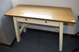 Oak Topped White Base Table with Single Drawer