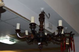 Carved Wood Six Branch Ceiling Light Fitting