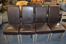*Set of Four Brown Leatherette Highback Dining Chairs