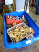 Box Containing Various Dolls House Furniture and Small Dolls