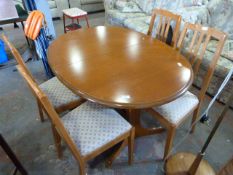 Walnut Effect Oval Topped Draw Leaf Dining Table and Four Slatback Chairs