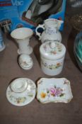 Royal Worcester Jug, Crown Derby Dish, Wedgewood Mirabelle Candlestick, Vase Etc