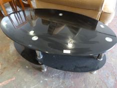 Black Glass Oval Topped TV Stand
