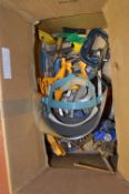 Box Containing Assorted G-Clamps, F-Clamps, Tape Measures, etc.