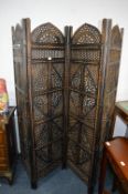 Carved and Pierced Four Panel Folding Screen