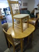 Beech Extending Dining Table and Three Slatback Chairs