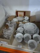 Two Part Floral Decorated Tea Sets, Glassware and Cutlery Canteen