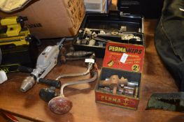 Toolbox Containing Assorted Taps and Dies, Two Hand Drills and a Breast Drill