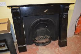 *Black Granite Fire Surround Complete With Cast Iron Arch Top Fire Insert with Grate RRP:£2200
