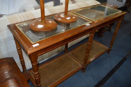 Glass Topped Hall Table with Wicker Shelf
