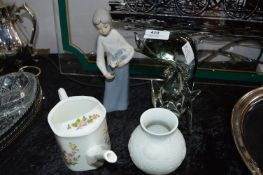Glass Dolphin Paperweight, Figurine, Vase and a Watering Can Ornament