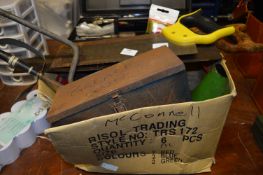 Box Containing Assorted Vintage Tools Including; Castrol OIl Jug, Britool Ratchet, etc.