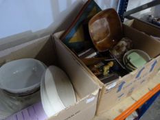 Three Boxes Containing Mugs, Containers, Cutlery, Pyrex Dinnerware, etc.