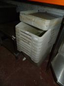 Nine White Plastic Storage Bins with Lids