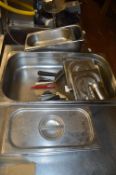 Assorted Stainless Steel Bain Marie Inserts, Chip Scoop, etc.