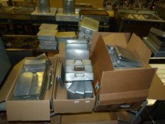 *Three Boxes Containing Bain Marie Inserts, Roasting Tins, etc.