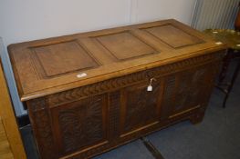 Large Oak Blanket Box with Carved Panels
