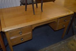 Light Oak Desk with Four Drawers and Square Legs
