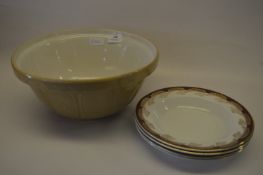 Brown and White Mixing Bowl and Dinner Plates