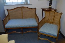 Bergere Cane Suite; Two Seat Sofa and an Armchair