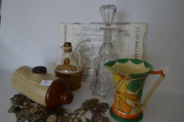 Myott Jug, Glass Decanter, Bed Warming Bottle, Costume Jewellery and a Coin Collection
