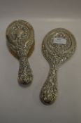 Embossed Silver Hair Brush and Mirror Set
