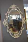 White Painted Oval Framed Bevelled Edge Wall Mirror