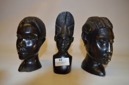 Three Carved African Ebony Busts