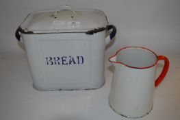 White Enamel Bread Bina and a Jug