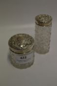Two Cut Glass Silver Topped Jars