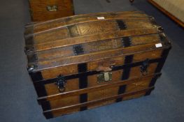Metal Bound Slatted Dome Topped Trunk with Fitted Interior