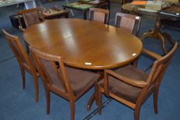 G-Plan Teak Extending Dining Table with Four Wicker Back Dining Chairs and Two Carvers
