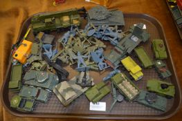 Tray Lot of Diecast Army Vehicles and Plastic Soldiers