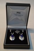 Pair of Silver 925 Earrings Set with Blue Stone