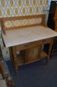 Pine Wash Stand with Marble Top and Tiled Splash Back