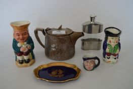 Spirit Flask, Plated Teapot, Toby Jugs, etc.
