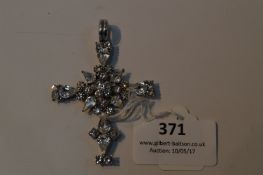 White Metal Cross Shaped Pendant Set with Clear Cut Stones