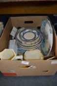 Box Lot of Pottery Dinnerware Including; Royal Doulton Merryweather, Meat Plate, Jugs, etc.