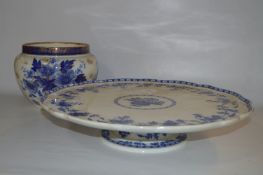 Large Blue & Whiten Minton Lazy Susan and a Floral Patterned Jardiniere