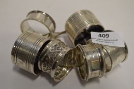 Six Assorted Silver Napkin Rings, Approximately 98g