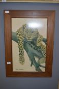 Teak Framed Print of a Leopard by Eric Tenney