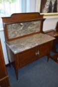 Edwardian Inlaid Mahogany Marble Topped and Backed Wash Stand