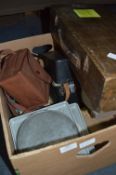 Box of Vintage Projector and Camera Equipment, Cutters, Film Editor, etc.