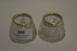 Pair of Glass Salts with Silver Rims 