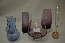 Collection of Six Purple Glass Vases