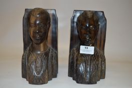 Pair of Carved African Ebony Bookends