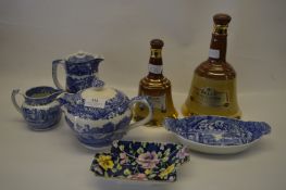 Spode Italian Blue and White Ware and Two Wade Bells Whiskey Decanters