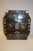Japanese Lacquered Jewellery Cabinet with Painted Panel Doors