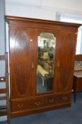 Edwardian Inlaid Mahogany Triple Wardrobe with Central Mirror